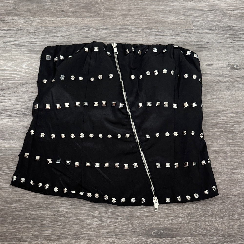 Wet Seal Black Satin Corset Top with Silver Studs